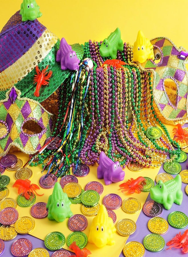 PullCrease 200 Pcs Mardi Gras Parade Throw Bulk Mardi Gras Purple Green Gold Beads Necklaces Plastic Coins Bouncy Balls Alligator Party Favors for Carnival St Patrick Day Celebrations - Image 4